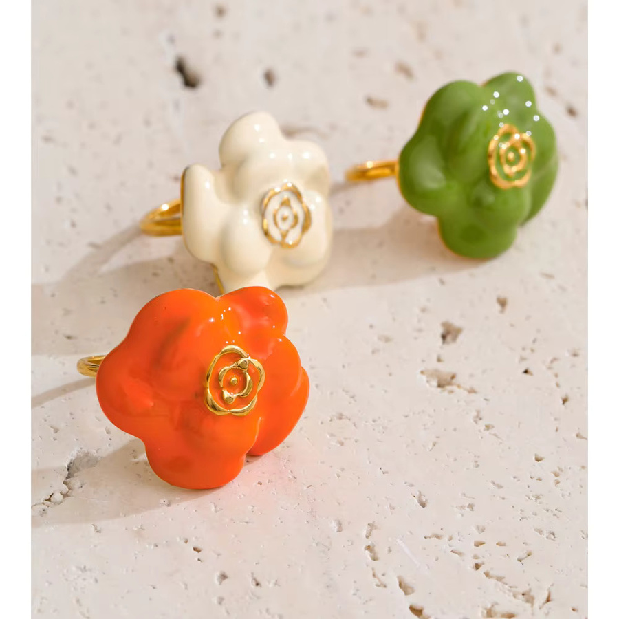 Yhpup Blumenring Edelstahl, weiß-orangefarben, Damen - Bild 1