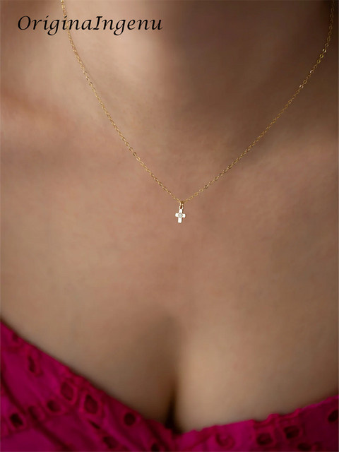 Halskette 14K Gold gefüllt, Kreuz-Anhänger, Zirkonia, Damen - Bild 1