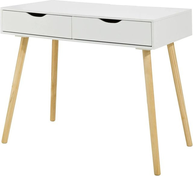 SoBuy Schreibtisch mit 2 Schubladen in Weiß aus Kiefer und MDF für das Arbeitszimmer, B/T/H: 90 x 45 x 77 cm - Bild 1