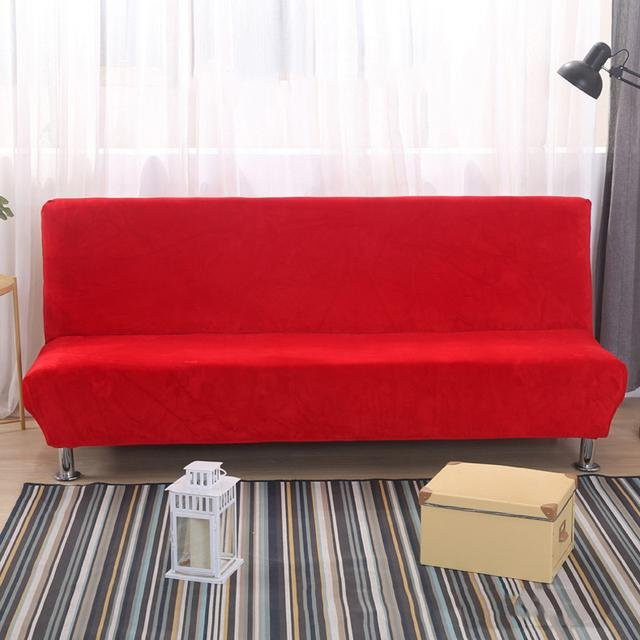 Lellen Plüsch-Sofabettbezug für Schlafsofas ohne Armlehnen, elastischer Schonbezug aus Samt in Rot, Größe L - Bild 1