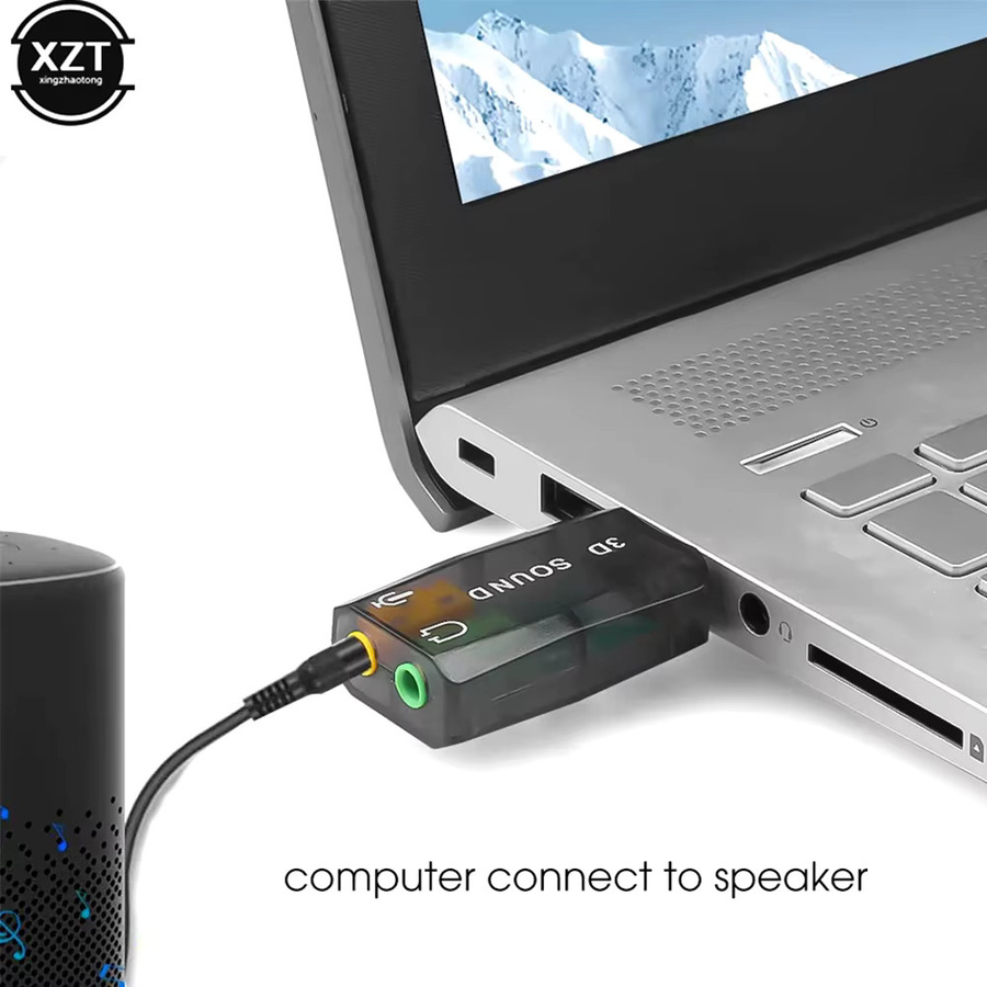 WYMECT USB Soundkarte mit 5.1 Sound Kanal und 3D Audio für Laptop und Lautsprecher, Schwarz - Bild 3