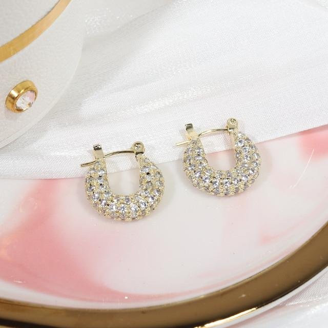 Wucifang Jewelry Ohrring, 14 Karat Gold, Zirkonia, beige, Damen - Bild 1
