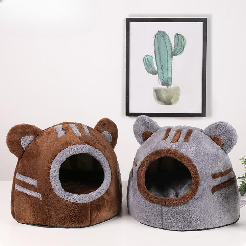 Gemütliches Katzenbett in Bärenkopfform von Household supplies MH, Plüsch-Katzenhöhle für den Winter, Farbe: Grau, B/T/H: 32 x 30 x 30 cm - Bild 4