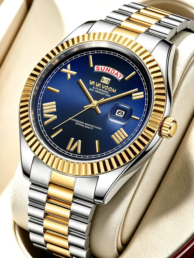 VA VA VOOM Armbanduhr Quarz, Edelstahl, 41 mm, Herren, Blau, Gold - Bild 6
