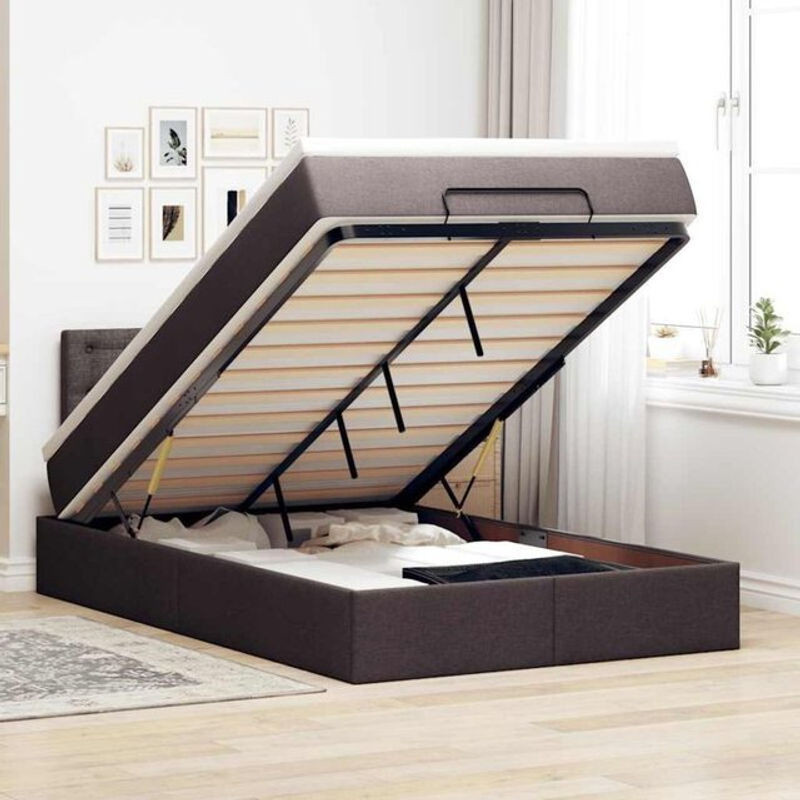 vidaxl Ottoman Polsterbett mit Matratze und LED-Beleuchtung in Braun, B/T/H: 120 x 190 cm - Bild 1