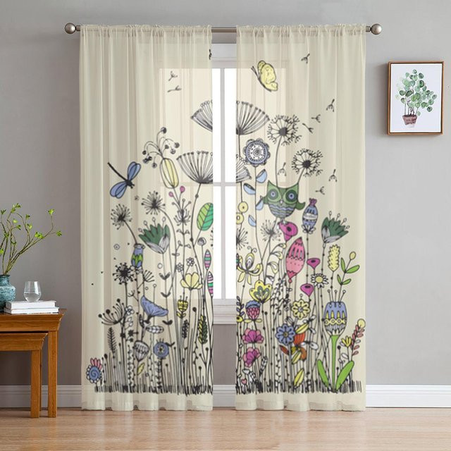 Super Six Blumen-Vorhang aus transparentem Chiffon in Weiß, Breite: 135 cm, Höhe: 114 cm - Bild 1