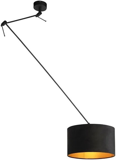 QAZQA Hängelampe mit Veloursschirm in Schwarz und Gold, dimmbar, Durchmesser: 35 cm - Bild 1