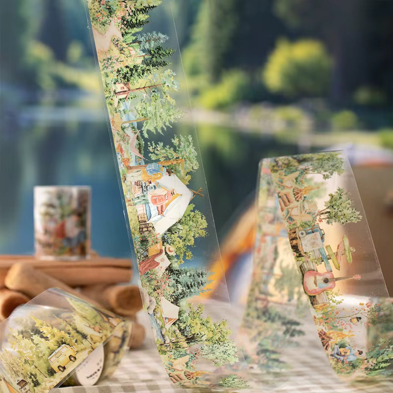 5 Rollen PET-Klebebandaufkleber im Camping-Design, dekoratives Washi-Tape in Multicolor für DIY-Projekte und Tagebuch-Verzierungen, Länge: 200 cm pro Rolle - Bild 3
