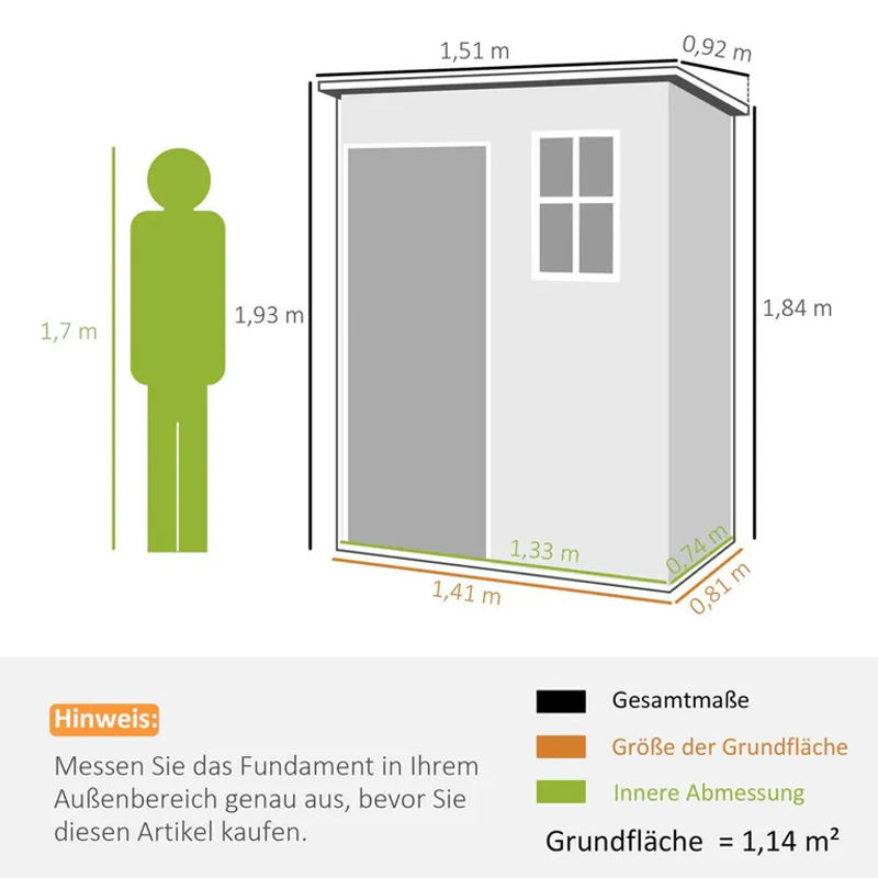 Outsunny Geräteschuppen aus Kunststoff mit Pultdach und Fenster in Grau, B/T/H: 151 x 92 x 193 cm - Bild 3