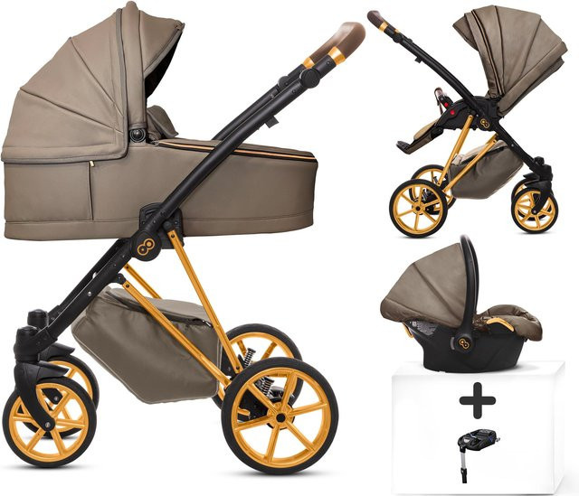 TPFLiving 4in1 Kinderwagen Royal Kunstleder Gray Pearl mit Gestell Gold - Bild 1