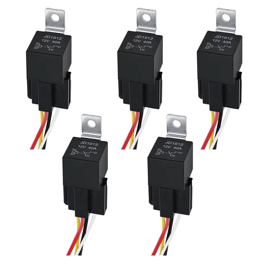 AOKIN JD1912 Auto-Relaiskabelbaum 5er-Set, 12 V/40 A, 4-polig und einpolig, farbig beschriftete Drähte, Multicolor - Bild 2