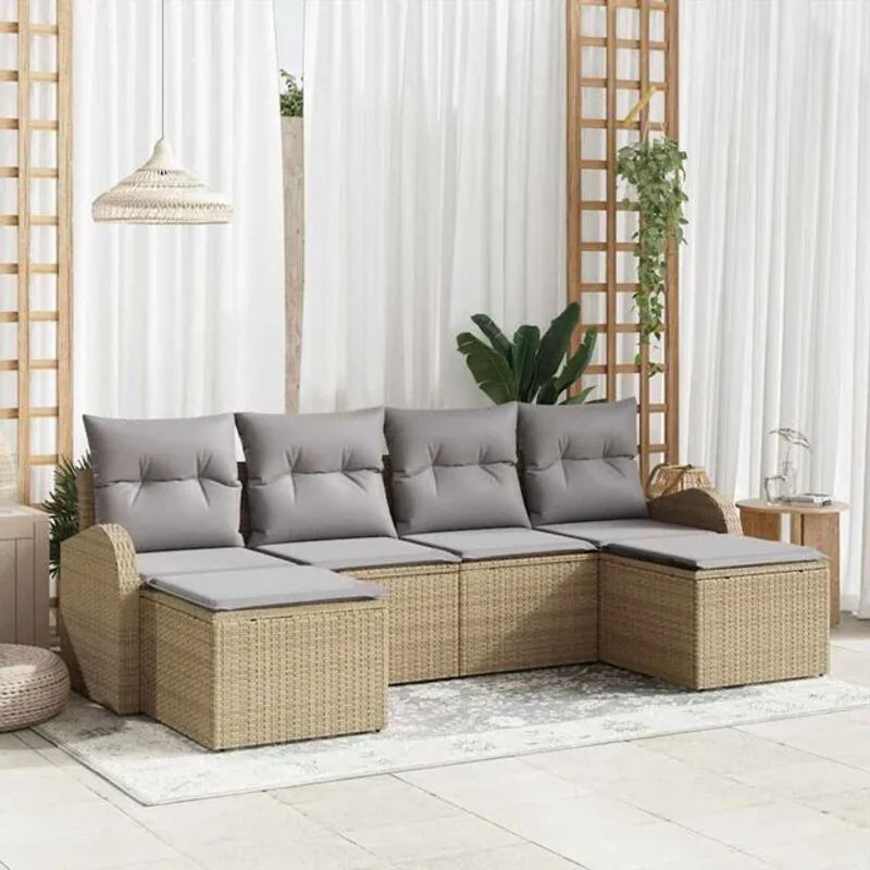 vidaxl Loungemöbel Sofa Set aus Polyrattan mit 6 Kissen in Beige und Grau - Bild 1