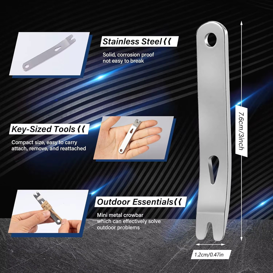 Multifunktions EDC Werkzeug aus Edelstahl in Silber als Mini Stemmeisen und Brecheisen - Bild 4