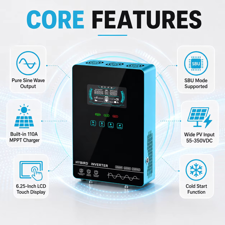 4000W Off-Grid Solar-Wechselrichter 24V Reiner Sinus-Hybrid-Wechselrichter 110V 120V mit MPPT-Solarladegerät für dein Zuhause - Bild 2