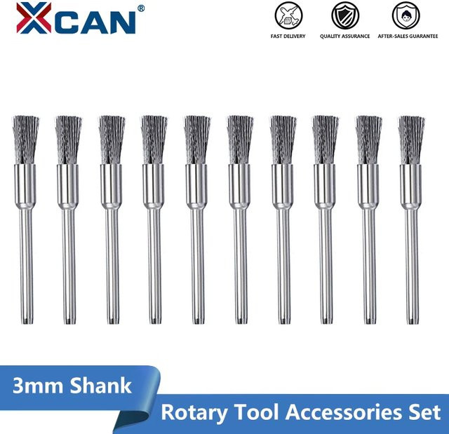 XCAN Stahldraht-Radbürsten-Set aus Edelstahl in Silber mit 3,0 mm Schaft für Mini-Bohrer und Dremel-Rotationswerkzeuge - Bild 1