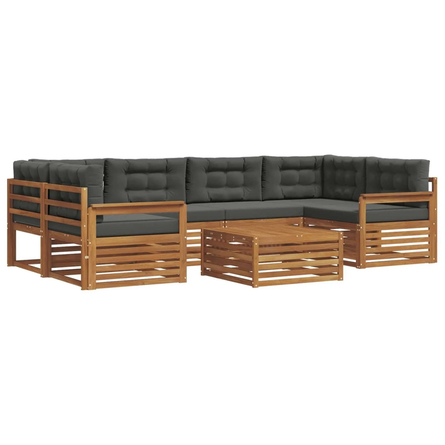 vidaXL Outdoor-Sofagarnitur 8-teilig in L-Form aus Akazienholz mit Kissen in Anthrazit und Natur - Bild 2