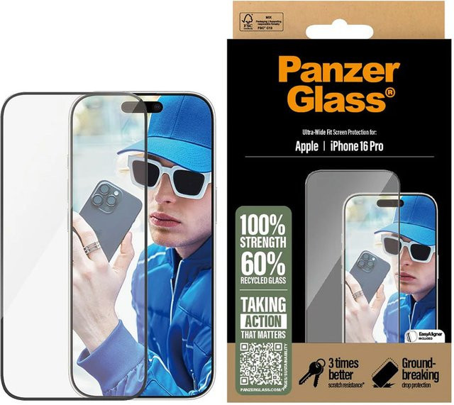 PanzerGlass Ultra-Wide Fit Displayschutzglas für Apple iPhone 16 Pro, gehärtetes Glas in Schwarz und Transparent, kratzfest und Anti-Fingerprint - Bild 3