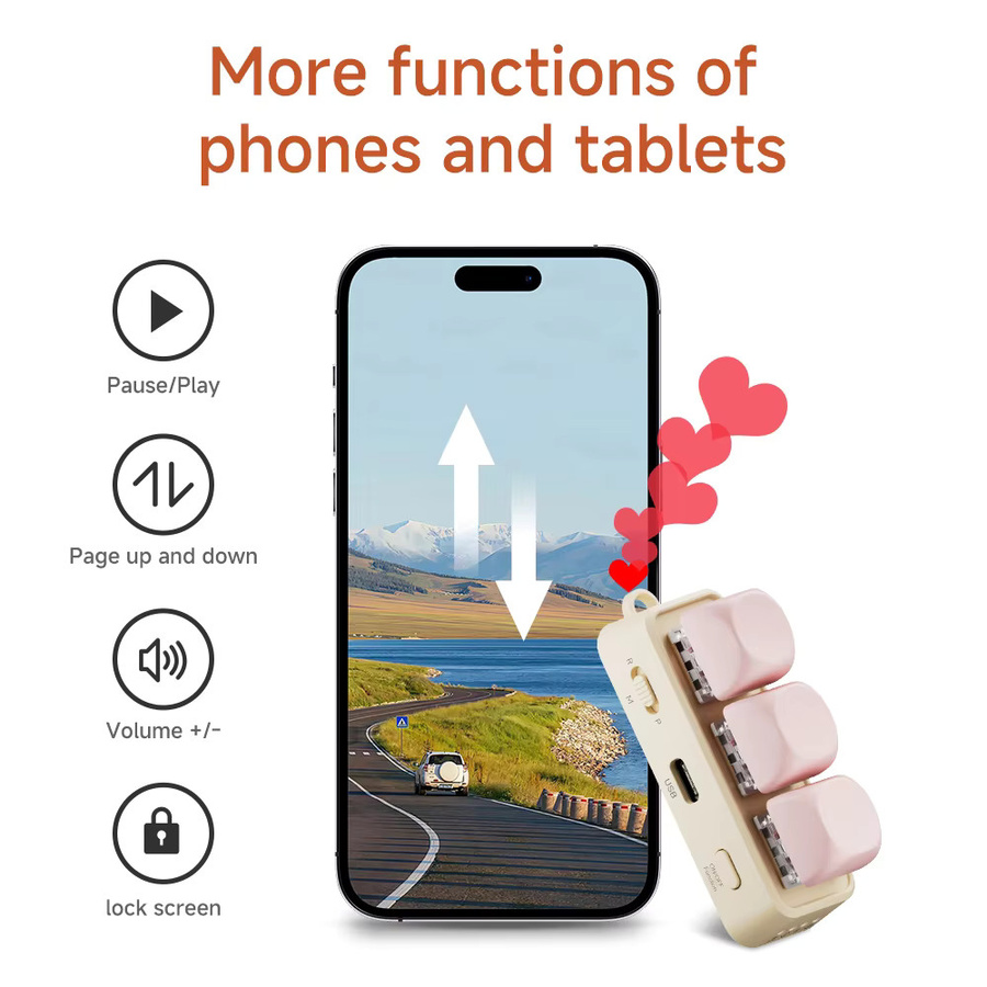 HOMEFISH Multifunktionale Bluetooth-Tastatur für Seitenwechsel bei Kurzvideos, PPT und PDF sowie Musiksteuerung und Fotografie in Lila - Bild 2