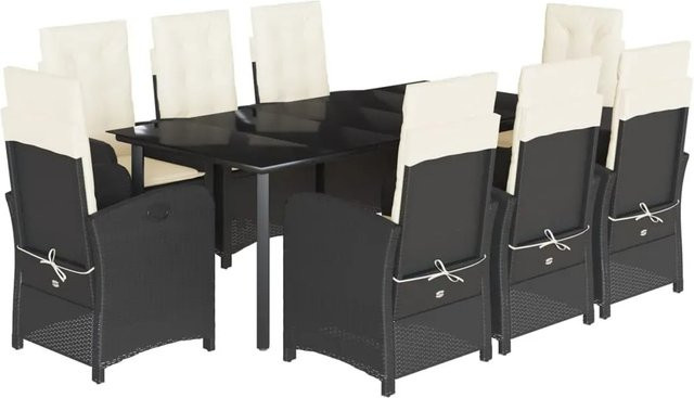 vidaXL 9-teilige Garten-Essgruppe aus schwarzem PE-Rattan mit Kissen und Glastisch für Terrasse und Garten - Bild 1