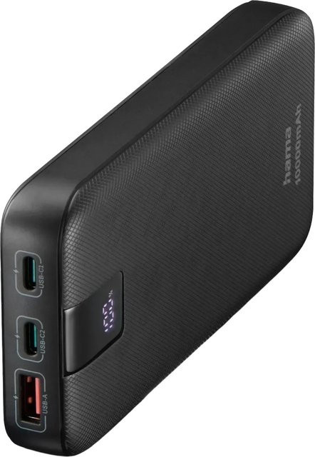 Hama Powerbank PD 10 mit 10.000 mAh und 20 Watt Schnellladen, Anschlüsse: USB-C und USB-A, Anthrazit - Bild 1