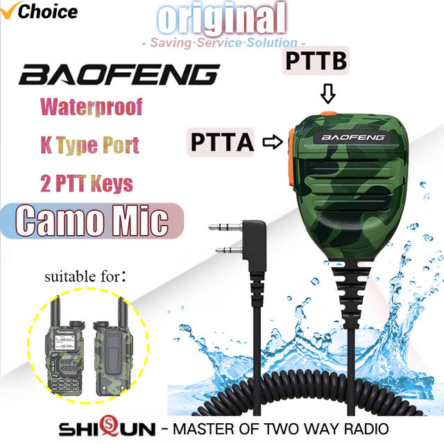 Baofeng Camo Mikrofon wasserdicht mit 2PTT für Walkie Talkies, 2-poliger Kenwood Typ, IP55 Handmikrofon für UV-82 UV16 888s, Multicolour - Bild 1