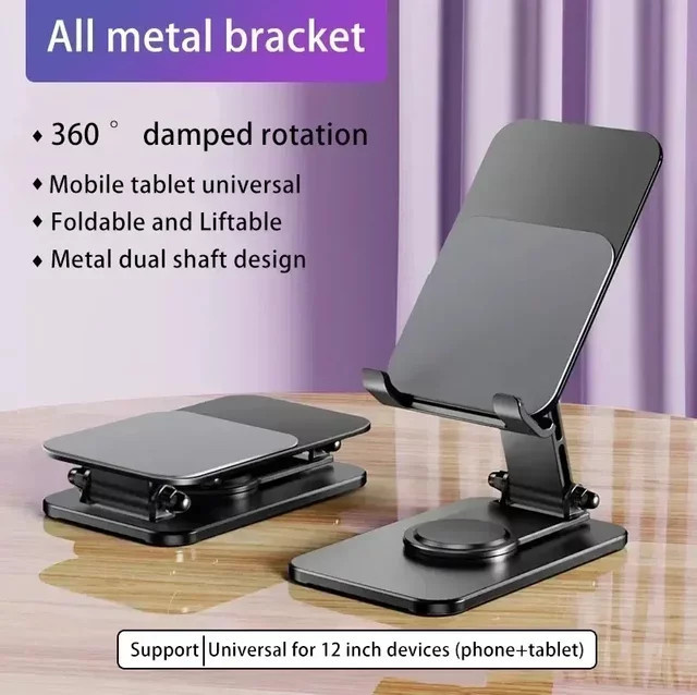 Opansten Faltbarer Handy Halter und Tablet Ständer aus Metall mit 360 Grad Rotation in Schwarz - Bild 1