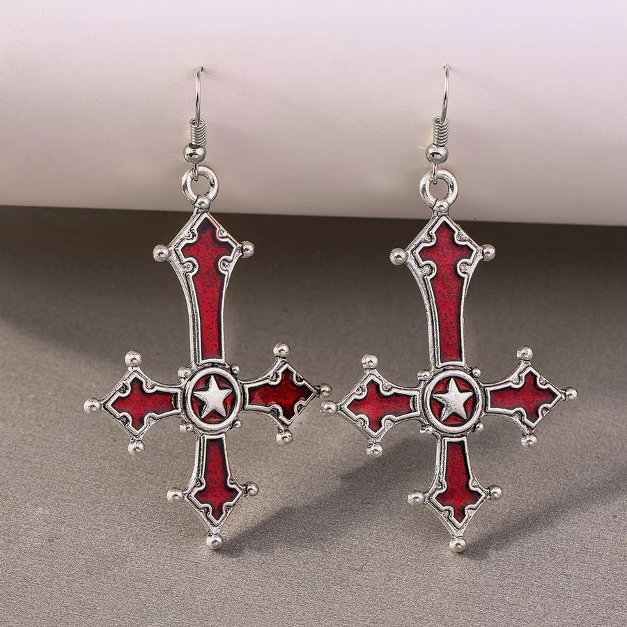 Aihua Ohrringe, Gothic, Kreuz Anhänger, Silber, Unisex - Bild 2