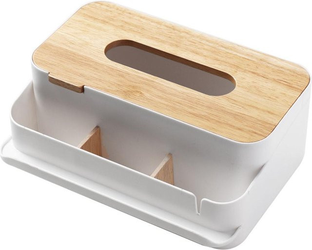 Multifunktions-Taschentuchbox mit Holzdeckel und Organizer für Küche und Schlafzimmer, Grau/Weiß, 18 l - Bild 1