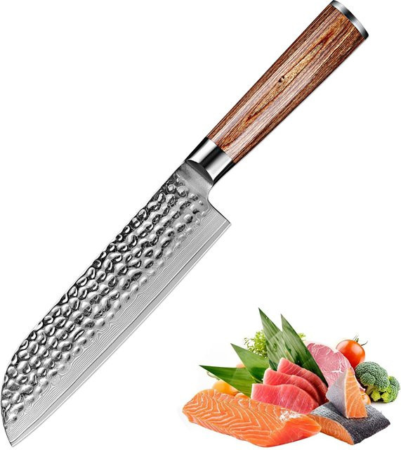 Xituo Santoku Damast-Küchenmesser aus 67-lagigem japanischem Damaststahl mit goldenem Holzgriff, 7 Zoll - Bild 1