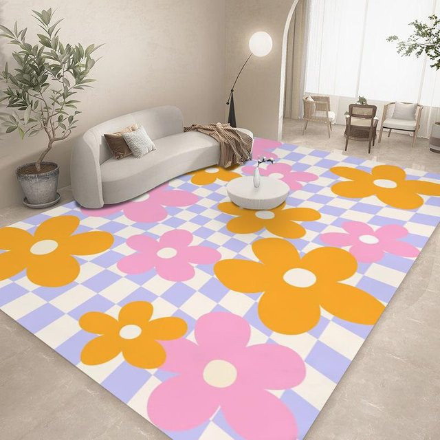 Lodestar Schachbrett Teppich in Grau und Multicolour, rutschfester Blumenteppich aus Polyester für Wohnzimmer und Schlafzimmer, B/T: 40 x 60 cm - Bild 1