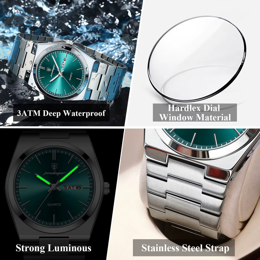 POEDAGAR Armbanduhr Edelstahl, Quarz, Herren - Bild 4