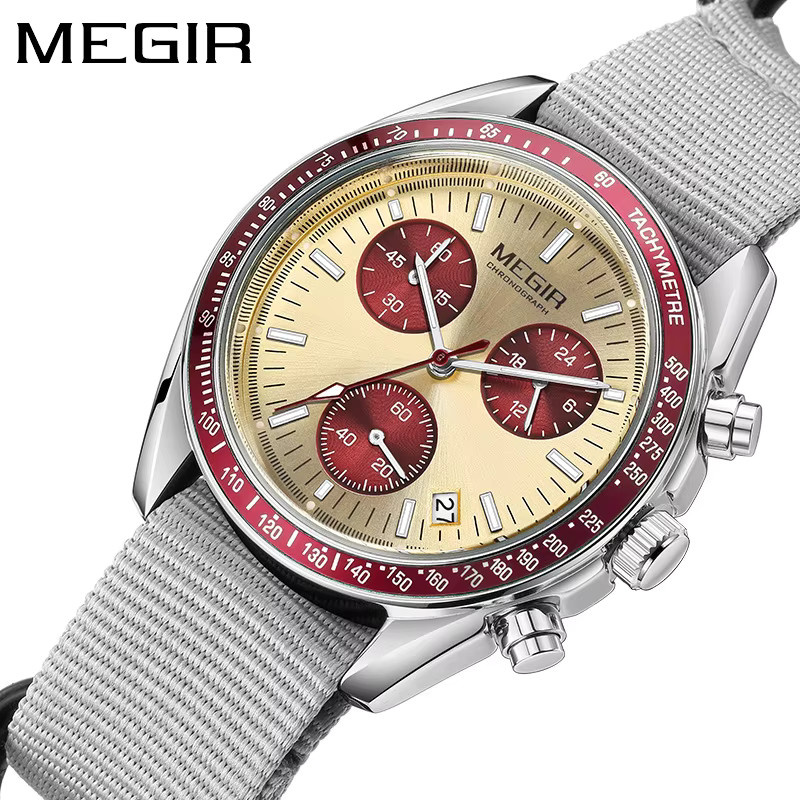 MEGIR Chronograph, Quarz, Textil/NATO, Silber, Herren - Bild 1