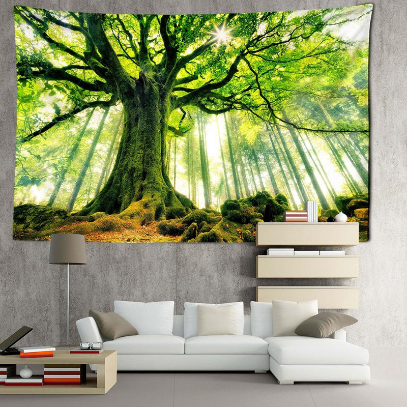 Super Six Wandteppich Natur Wald Landschaft Bohemian Stil Grün B: 95 cm, H: 70 cm - Bild 3