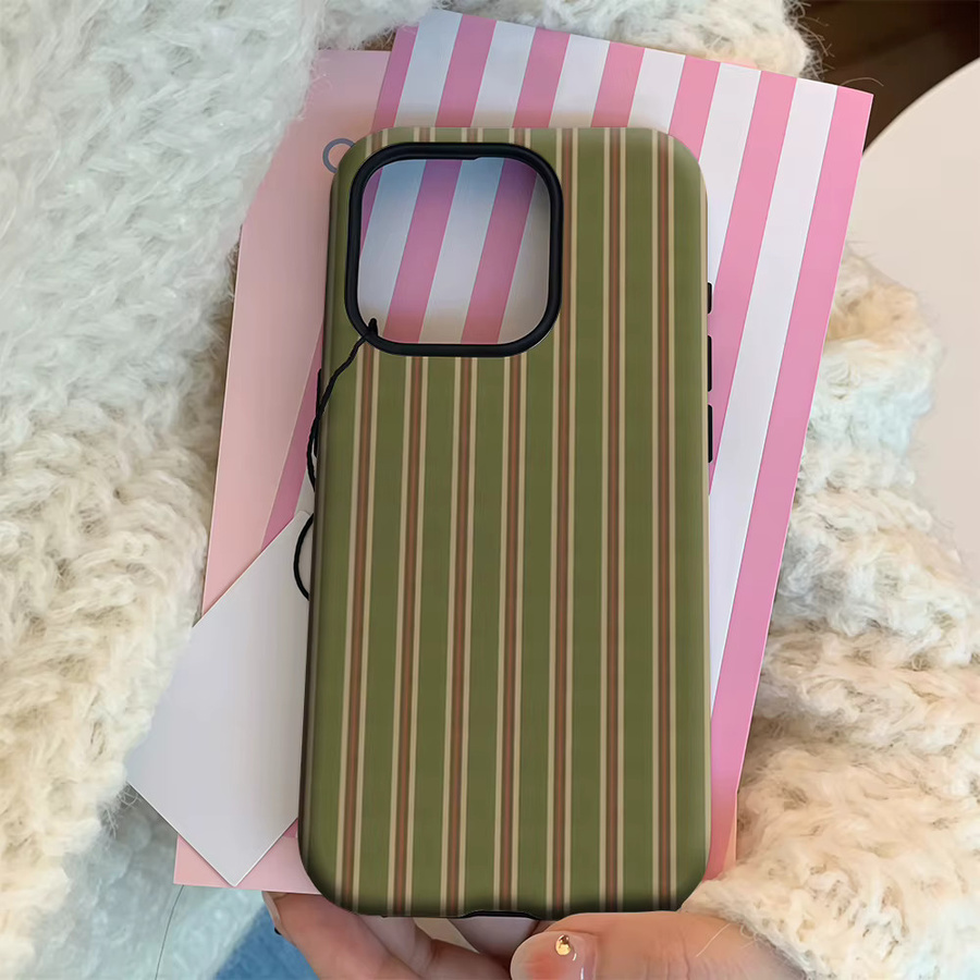 Handyhülle im Vintage-Design mit grünen Streifen für Apple iPhone 17 16 15 14 13 12 11 Pro Max Plus mit doppelschichtiger Rückseite - Bild 3