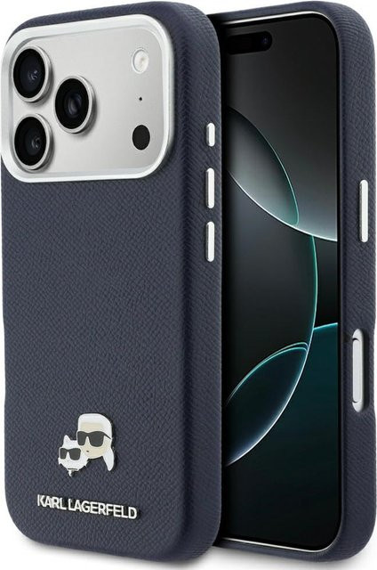 Karl Lagerfeld MagSafe Hülle für Apple iPhone 17 Pro in Blau mit Saffiano Karl & Choupette Pins - Bild 1