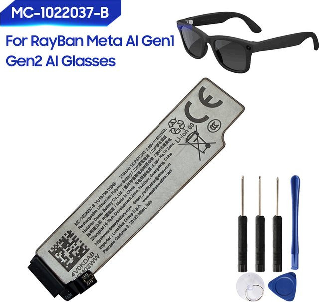 Ray-Ban Akku MC-1022037-B für Meta AI Smart Brillen Gen1 und Gen2 Wayfarer Headliner Skyler Optics RW4001/2/3/6/13/11 in Schwarz 219mAh - Bild 1