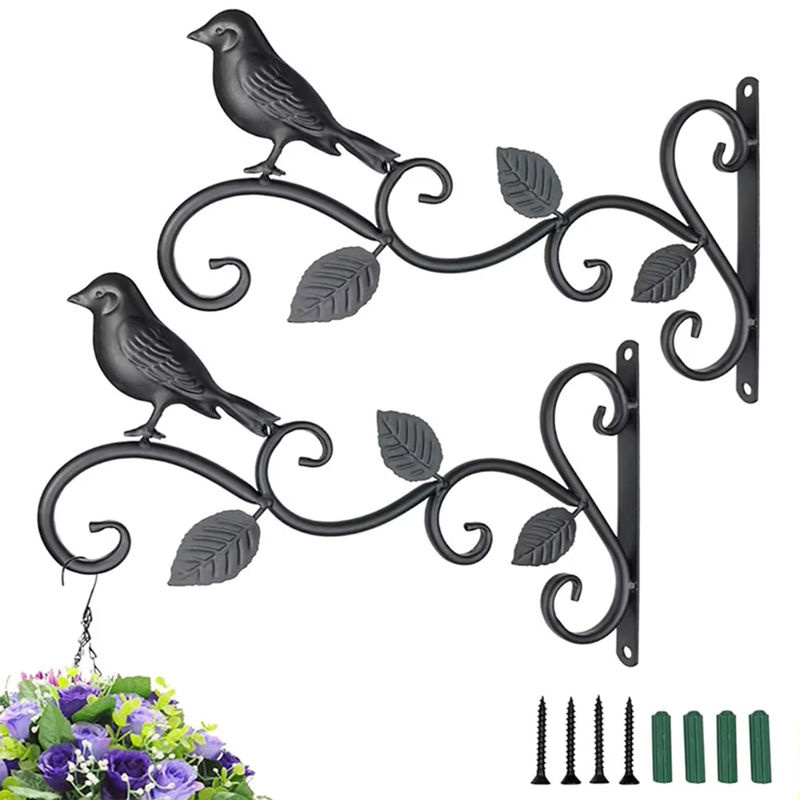 Schmiedeeisen Blumentopf Korb Wandhalterung für Garten und Outdoor, Schwarz - Bild 2