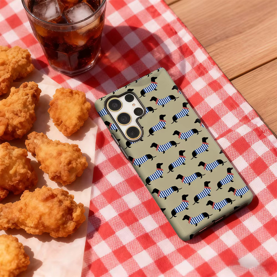 Stoßfeste doppellagige Handyhülle mit Dackel-Motiv und Streifen für Samsung Galaxy S25 Ultra, S24 und S23 Ultra Plus in Multicolour - Bild 4