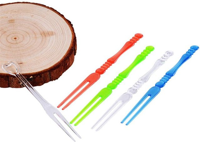80 Stück Mini-Einweggabeln aus Kunststoff in Beige und Transparent für Party, BBQ und Obst-Spieße von Tranquillita - Bild 1