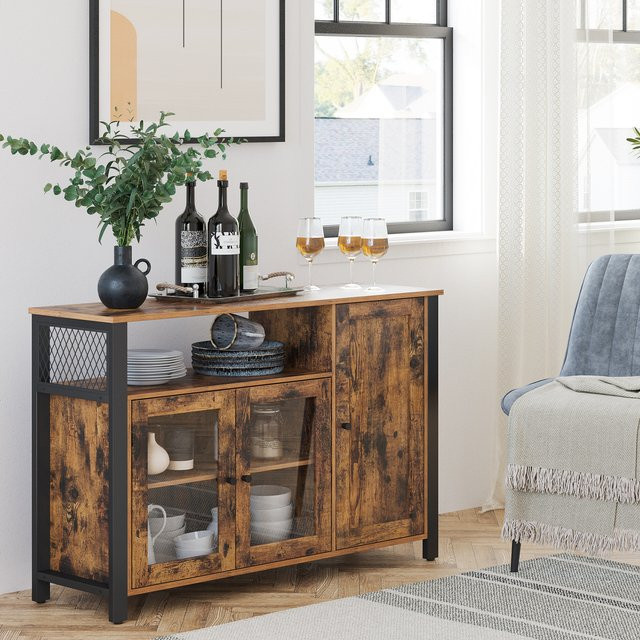 VASAGLE Buffet Küchenschrank Kommode mit 3 Türen in Braun-Schwarz, B/T/H: 110 x 33 x 75 cm - Bild 1