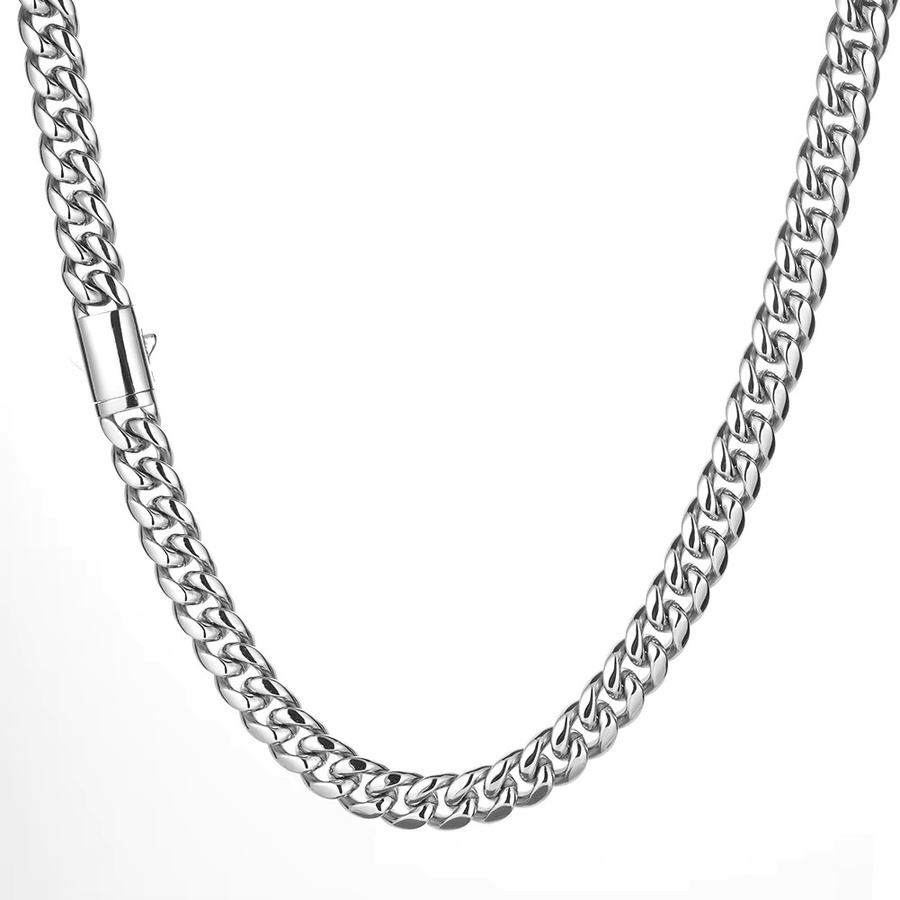 Halskette Edelstahl, Silber, Cuban Miami Gliederkette, Unisex - Bild 3