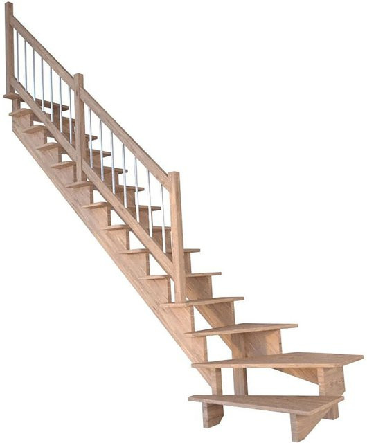 StarWood Treppe Lindos Pro Winder in Eiche Optik mit Holz-Edelstahl-Geländer, Farbe: Braun/Silber, Länge: 100 cm - Bild 1