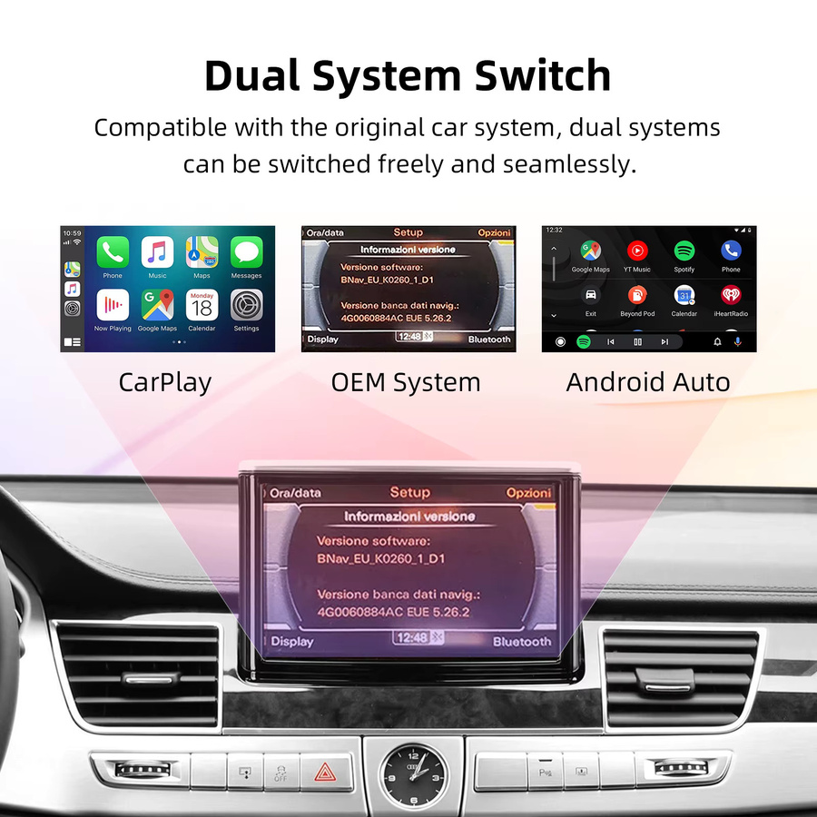 EzoneTronics OEM Bildschirm-Upgrade Decoderbox für Audi A8 2010–2017, MMI 3G mit CarPlay und Android Auto, Farbe: Schwarz, 6,5 Zoll - Bild 2