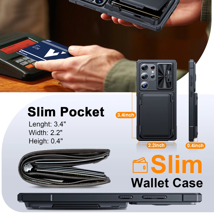 Robuste stoßfeste Schutzhülle mit Kameraabdeckung und RFID-Blockierung Kartenhalter für Samsung Galaxy S25 Ultra in Schwarz - Bild 5