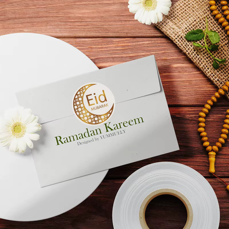 Goldene EID Mubarak Rollenaufkleber für Ramadan Kareem Geschenke und Dekoration aus Papier - Bild 2