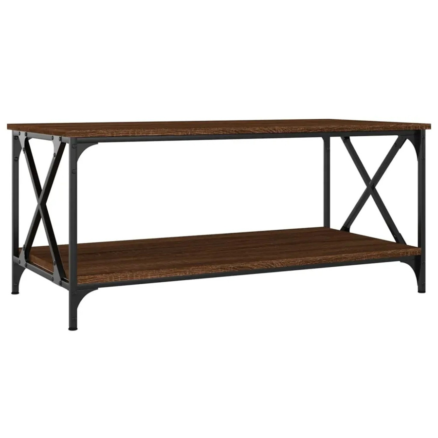 vidaXL Couchtisch in Braun mit Eichen-Optik aus Holzwerkstoff und Eisen, B/T/H: 100 x 50 x 45 cm - Bild 2