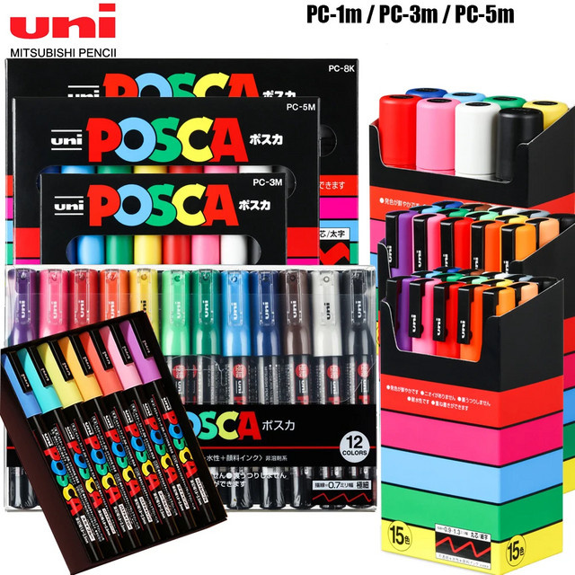 Uni POSCA Acrylmarker Set Permanent und Wasserdicht für Graffiti und Zeichnungen in Mehrfarbig und Weiß - Bild 1