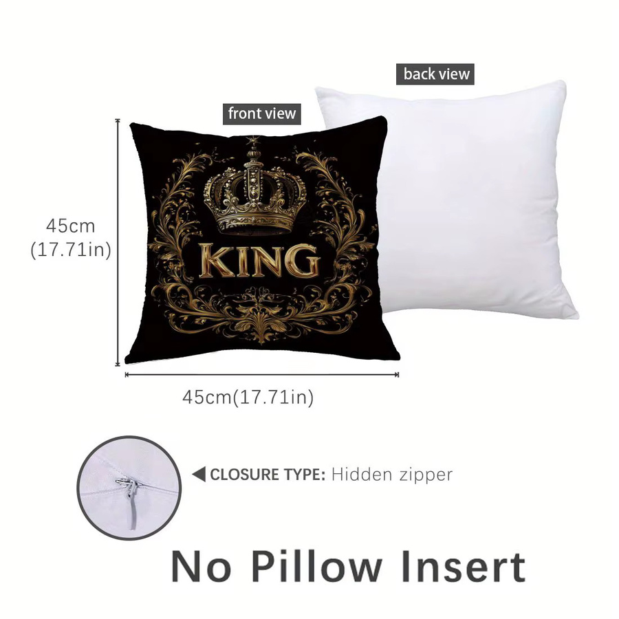 2er-Set Vintage-Kissenbezüge mit König- und Königin-Kronen in Schwarz, quadratische Kissenbezüge für dein Sofa oder Wohnzimmer - Bild 5