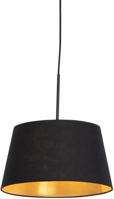 QAZQA Hängelampe mit Baumwollschirm in Schwarz und Gold, dimmbar, E27, Durchmesser: 32 cm - Bild 1