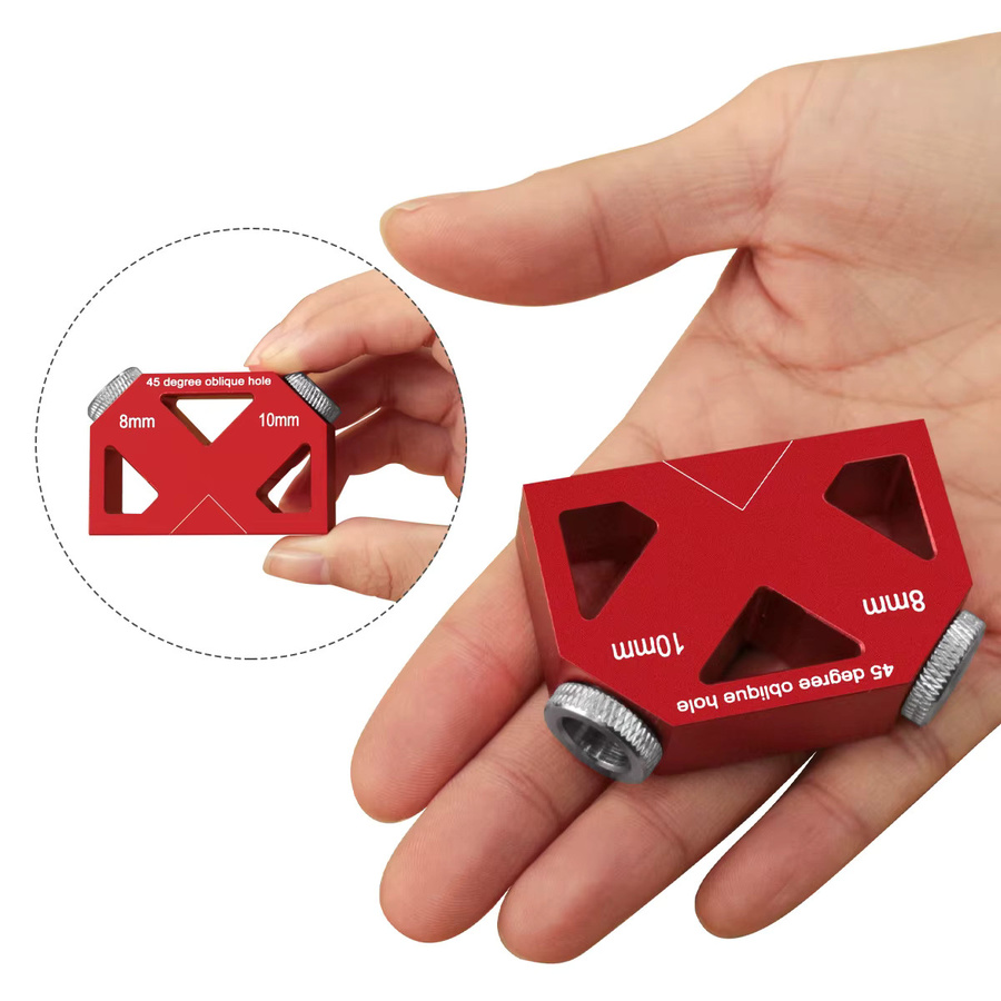 FNICEL Multifunktionaler 45 Grad Winkel Bohrer Guide aus Aluminium für präzises Schräglochbohren und Dübel Jig in Silber oder Rot - Bild 3
